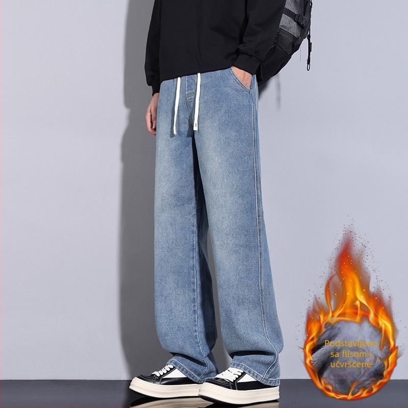 Muške traperice – ravni kroj, opušteni široki kroj, srednji pojas, tkanina modal-pamuk, mikroelastičnost