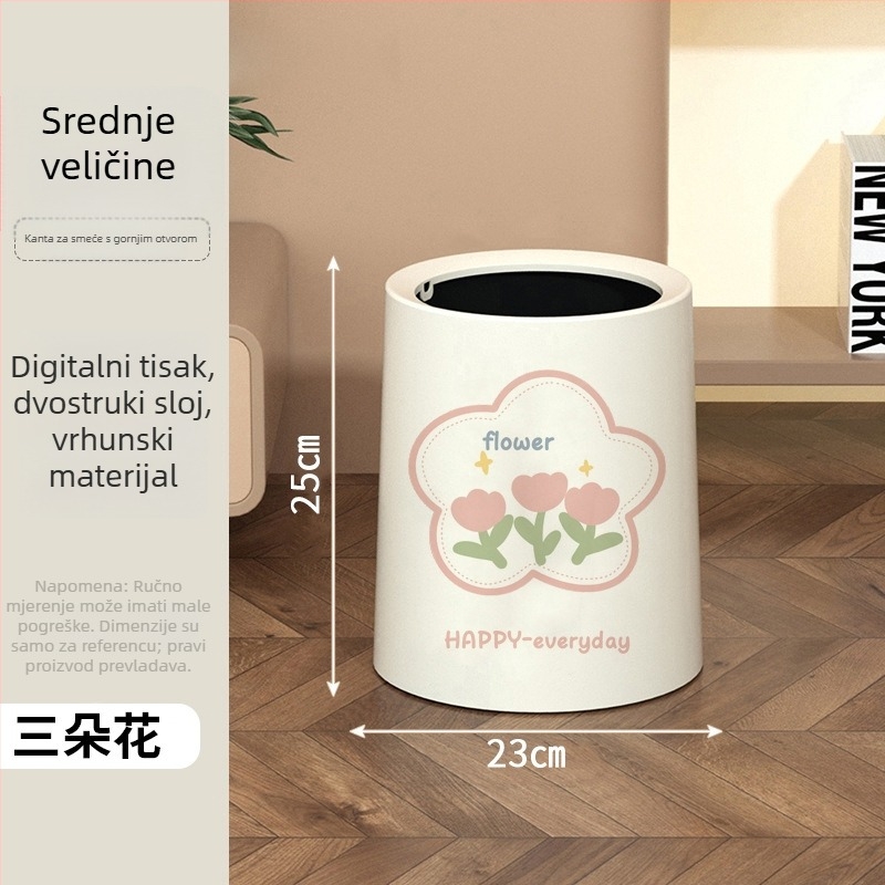 Kanta za smeće s poklopcem i kotačićima, plastična, kapacitet 10 L, kućna upotreba