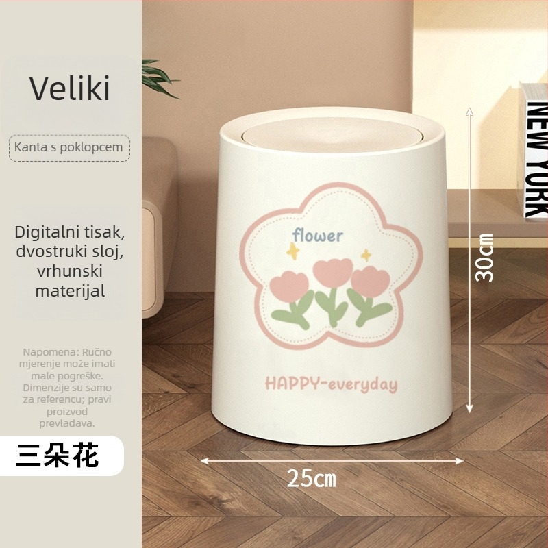 Kanta za smeće s poklopcem i kotačićima, plastična, kapacitet 10 L, kućna upotreba