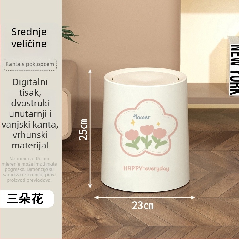 Kanta za smeće s poklopcem i kotačićima, plastična, kapacitet 10 L, kućna upotreba