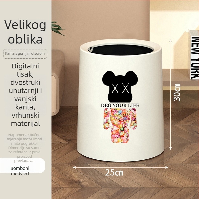 Kanta za smeće s poklopcem i kotačićima, plastična, kapacitet 10 L, kućna upotreba