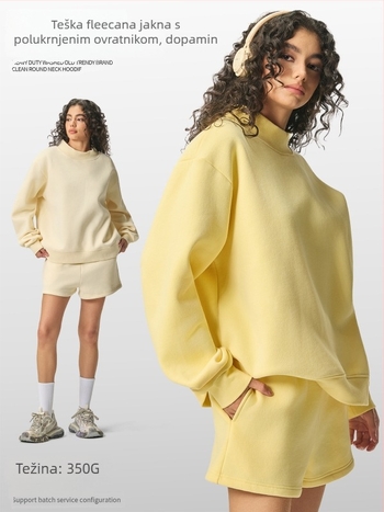 Ženski hoodie s kapuljom, poluturtneck ovratnik, debeli flis