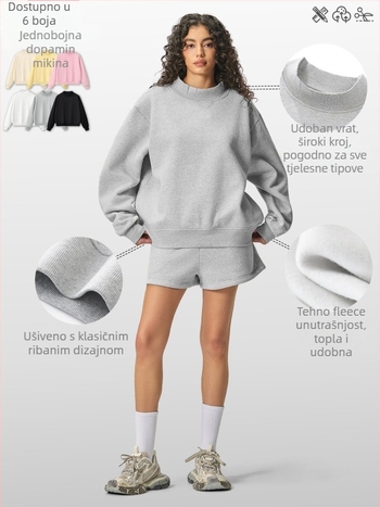 Ženski hoodie s kapuljom, poluturtneck ovratnik, debeli flis