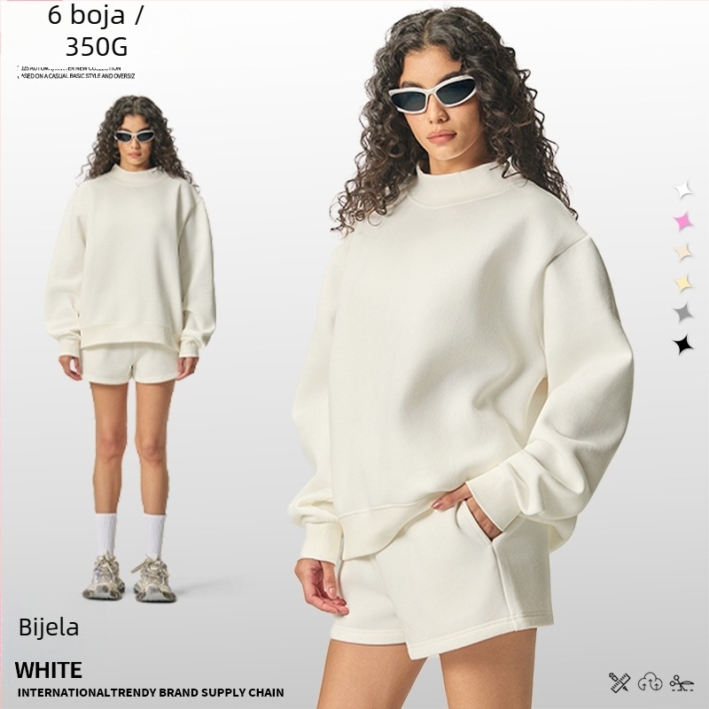 Ženski hoodie s kapuljom, poluturtneck ovratnik, debeli flis