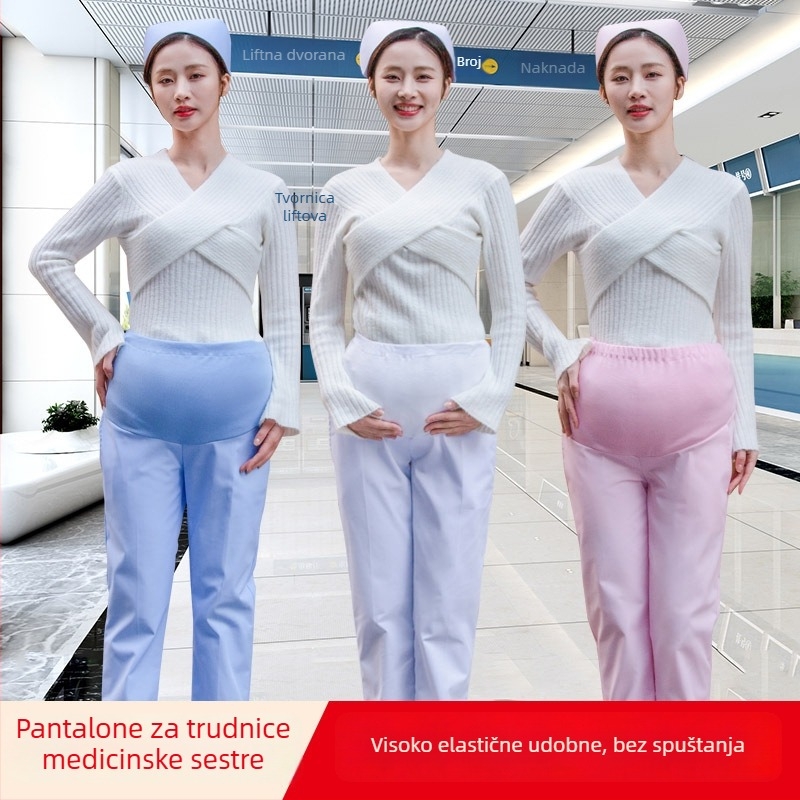 Hlače za trudnice za medicinske sestre s podesivim trbušnim elastikom, pamuk 95%+, slobodan kroj, radne hlače
