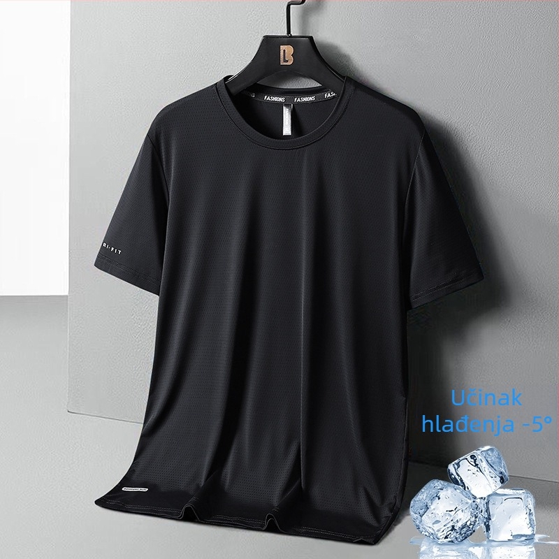 Muški ljetni T-shirt od ice silk, slobodan kroj, okrugli izrez, brzo suši, prozračan