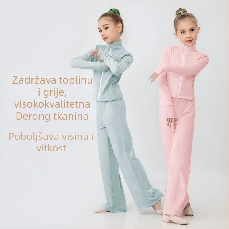 Dječji plesni komplet za jesen/zimu, termički, top s dugim rukavima i dugim hlačama za vježbanje