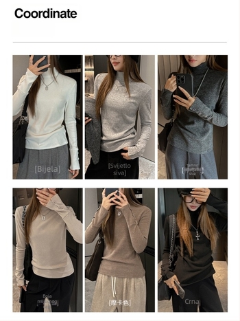 Ženski top s dugim rukavima od imitacijskog kašmira, s pola visokim vratom, uski kroj, za jesen i zimu