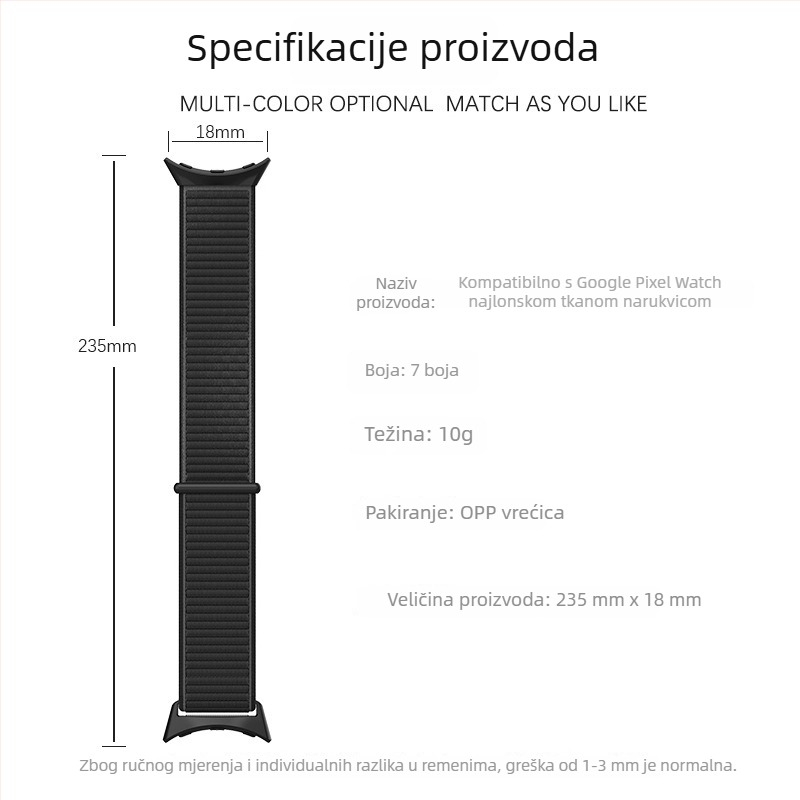 Nylon narukvica za Google Pixel Watch 3, 45 mm, pletena petlja, univerzalni model