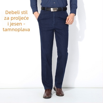 Muške traperice s elastanom, visokim strukom, labav straight kroj, velika veličina, proljeće i jesen
