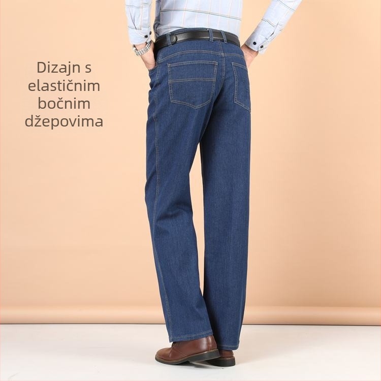 Muške traperice s elastanom, visokim strukom, labav straight kroj, velika veličina, proljeće i jesen