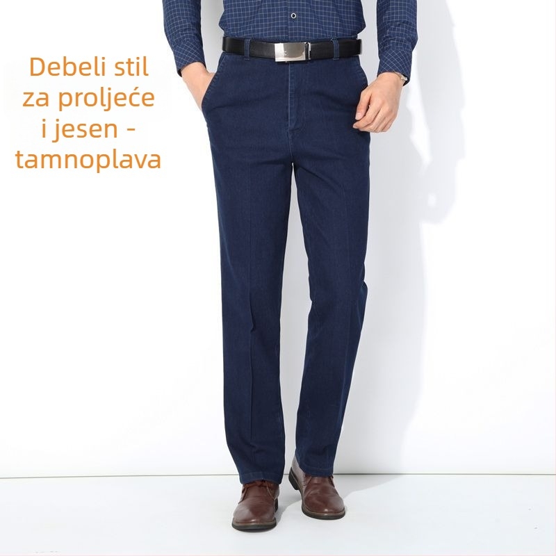 Muške traperice s elastanom, visokim strukom, labav straight kroj, velika veličina, proljeće i jesen