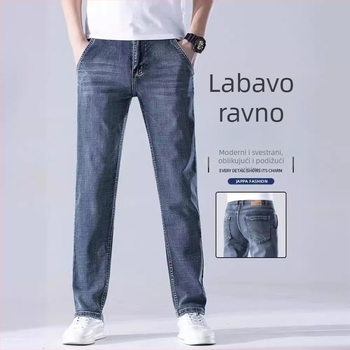 Muške traperice, visoka struk, labav kroj, denim, kameno pranje