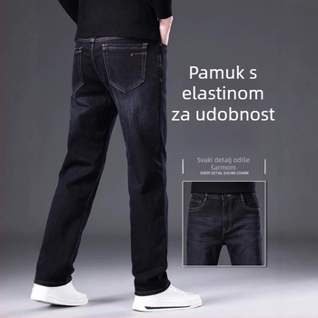 Muške crne traperice, opuštenog ravnog kroja, rastezljiv denim, proljeće–jesen 2025