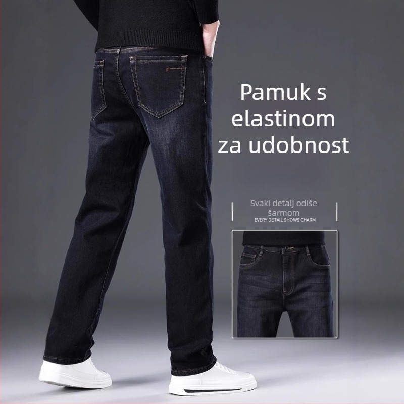 Muške crne traperice, opuštenog ravnog kroja, rastezljiv denim, proljeće–jesen 2025