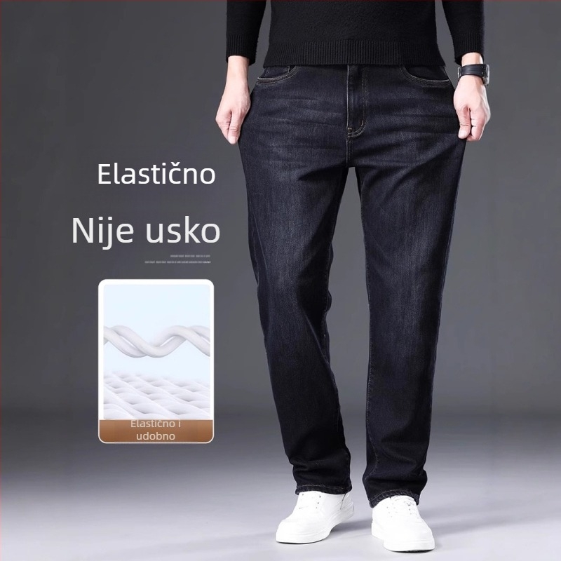 Muške crne traperice, opuštenog ravnog kroja, rastezljiv denim, proljeće–jesen 2025