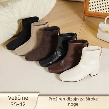 Love Milan Ženske čizme u korejskom stilu s debelim petom, kvadratni vrh, stražnji zatvarač, visina pete 3–5 cm