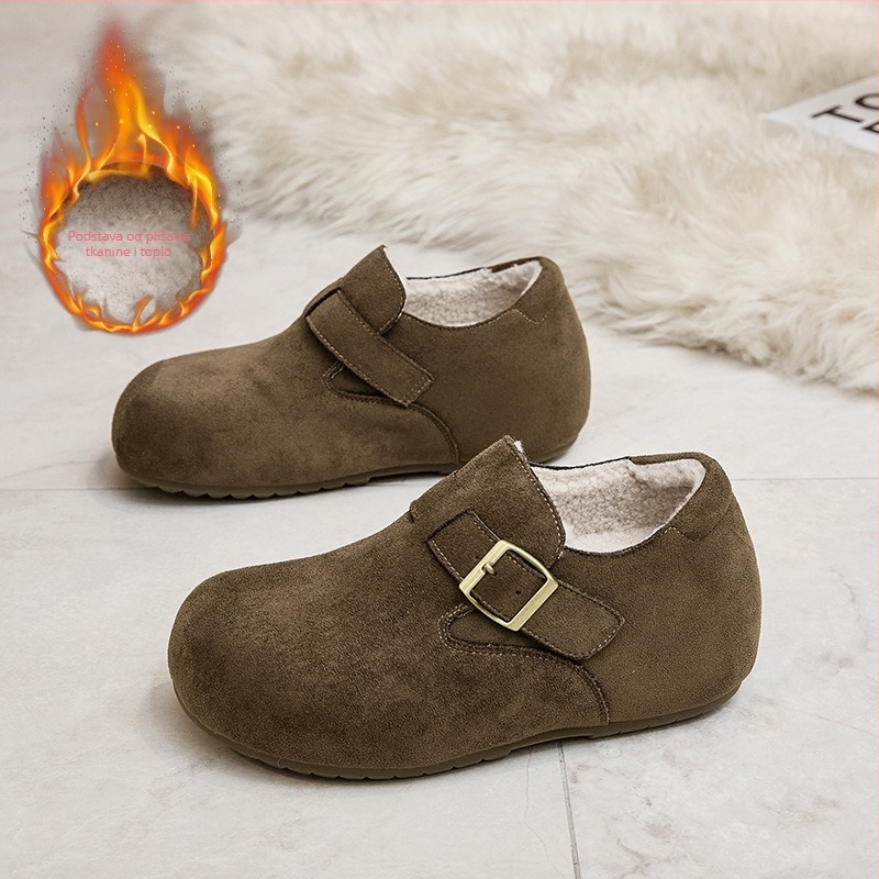 Birkenstock-stil mokasine s debelim platformom, gornji materijal od prave ovčje kože, unutrašnji dio od vune i kašmira, okrugli nos, peta 6–8 cm, potplat od prirodne gume