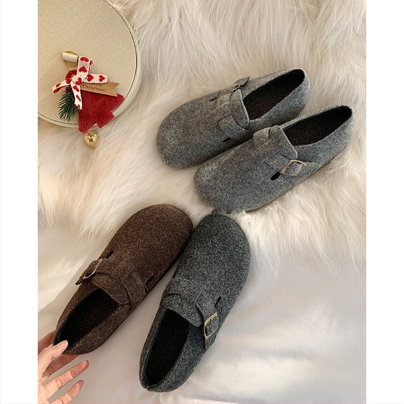 Ženske retro slip-on cipele u Birkenstock stilu, EVA gornji dio i potplat, ulošak od umjetne krzna, zaobljeni vrh, niski gornji dio, plosnata peta
