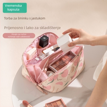 Kozmetička torbica s podjelom pretinaca — vodootporna, ultralagana, prenosna, velika kapaciteta (materijal: poliester; podstava: poliester; uzorak: otisak)