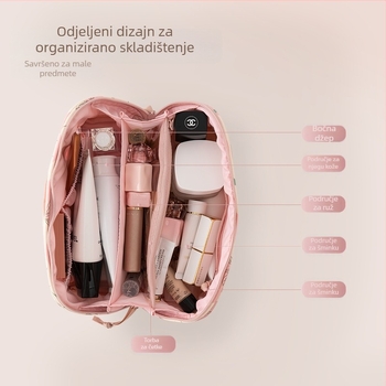 Kozmetička torbica s podjelom pretinaca — vodootporna, ultralagana, prenosna, velika kapaciteta (materijal: poliester; podstava: poliester; uzorak: otisak)