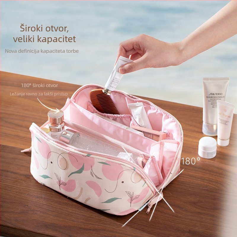 Kozmetička torbica s podjelom pretinaca — vodootporna, ultralagana, prenosna, velika kapaciteta (materijal: poliester; podstava: poliester; uzorak: otisak)