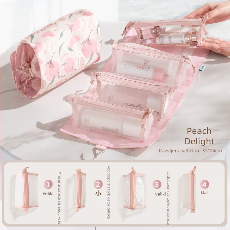 Kozmetička torbica s podjelom pretinaca — vodootporna, ultralagana, prenosna, velika kapaciteta (materijal: poliester; podstava: poliester; uzorak: otisak)