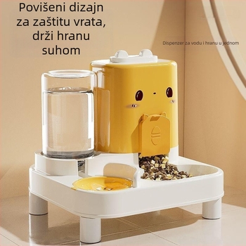 Posuda za mačke s automatskim hranjenjem i posudom za vodu — plastična, dvodijelna posuda