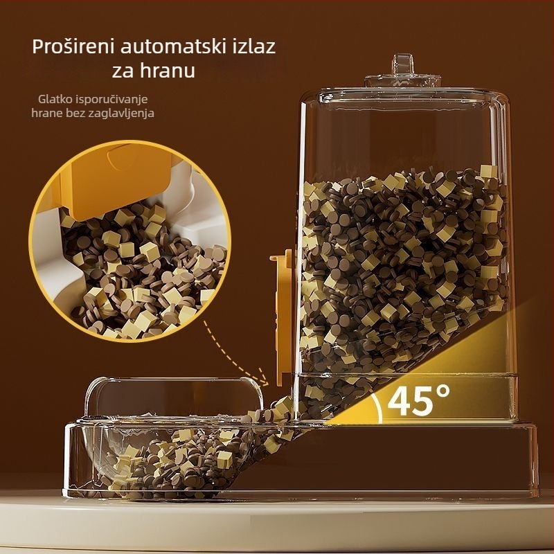 Posuda za mačke s automatskim hranjenjem i posudom za vodu — plastična, dvodijelna posuda