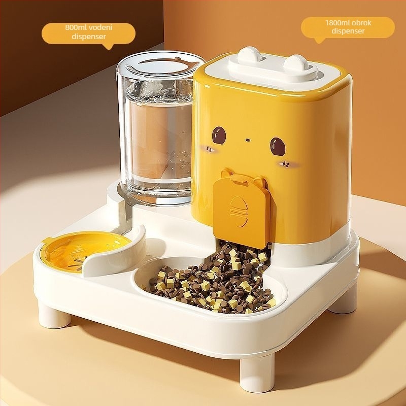 Posuda za mačke s automatskim hranjenjem i posudom za vodu — plastična, dvodijelna posuda