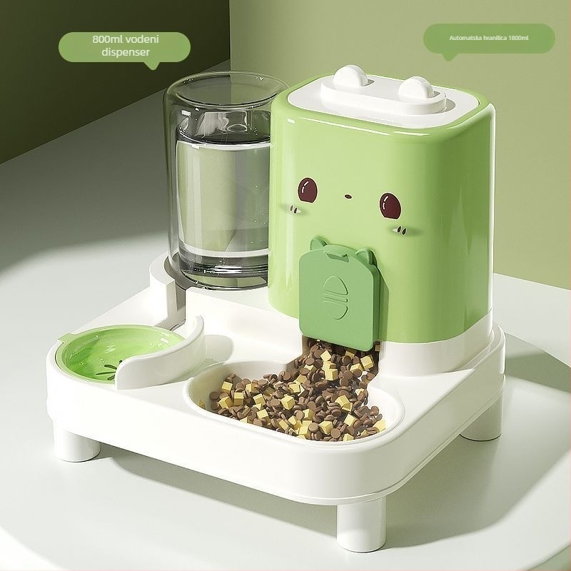 Posuda za mačke s automatskim hranjenjem i posudom za vodu — plastična, dvodijelna posuda