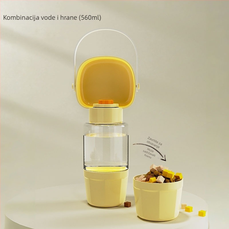 Prijenosna vodena boca za pse s ugrađenim čašom i dvostrukim odjelom za vodu i hranu (PP+PC; 50 kom./kutija; Oprema za prehranu kućnih ljubimaca)