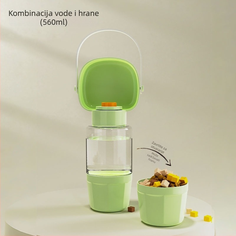 Prijenosna vodena boca za pse s ugrađenim čašom i dvostrukim odjelom za vodu i hranu (PP+PC; 50 kom./kutija; Oprema za prehranu kućnih ljubimaca)