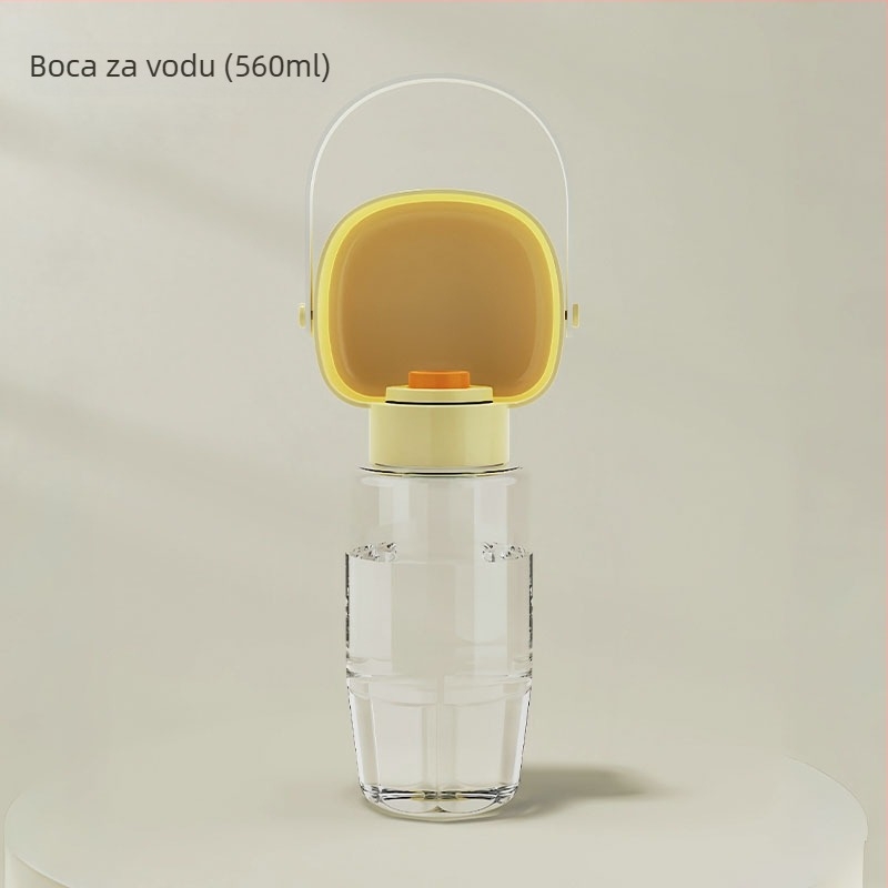 Prijenosna vodena boca za pse s ugrađenim čašom i dvostrukim odjelom za vodu i hranu (PP+PC; 50 kom./kutija; Oprema za prehranu kućnih ljubimaca)