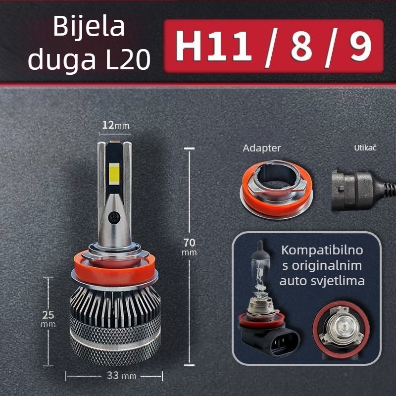 LED automobilska svjetla s laserom, ultraljepša, kompatibilna s H1/H4/H7/11/9005/12, visoki i niski snop