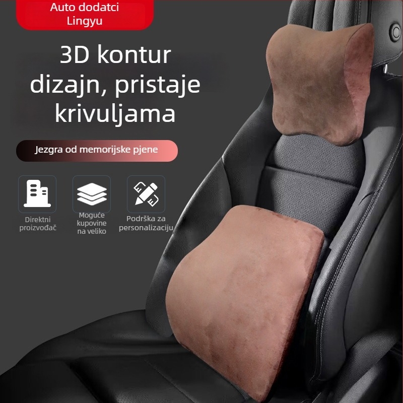 Auto jastuk za naslon za glavu s memorijskom pjenom, podrška za vrat i vozačev lumbalni podržnik, sve sezone