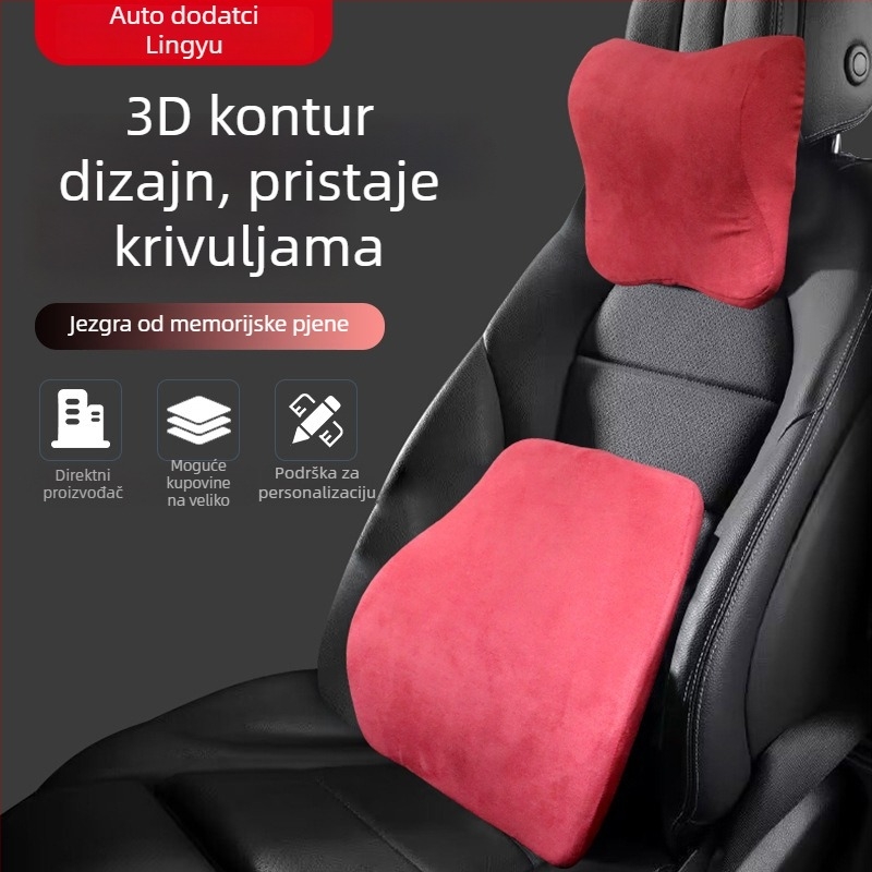 Auto jastuk za naslon za glavu s memorijskom pjenom, podrška za vrat i vozačev lumbalni podržnik, sve sezone