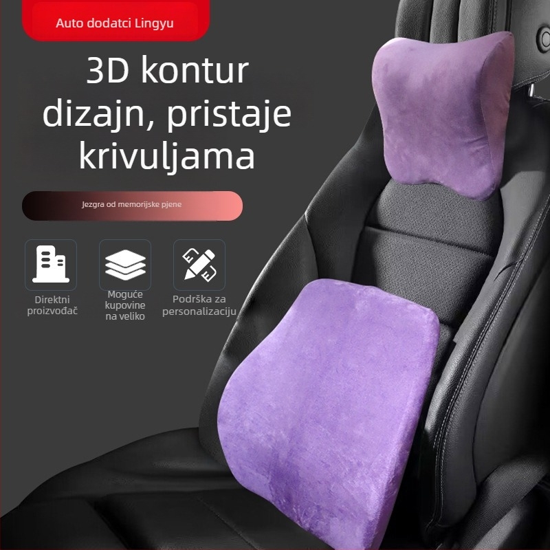 Auto jastuk za naslon za glavu s memorijskom pjenom, podrška za vrat i vozačev lumbalni podržnik, sve sezone