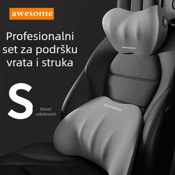 Auto jastuk za glavu i lumbalnu potporu – memorijska pjena, materijal mliječne svile, univerzalna uporaba