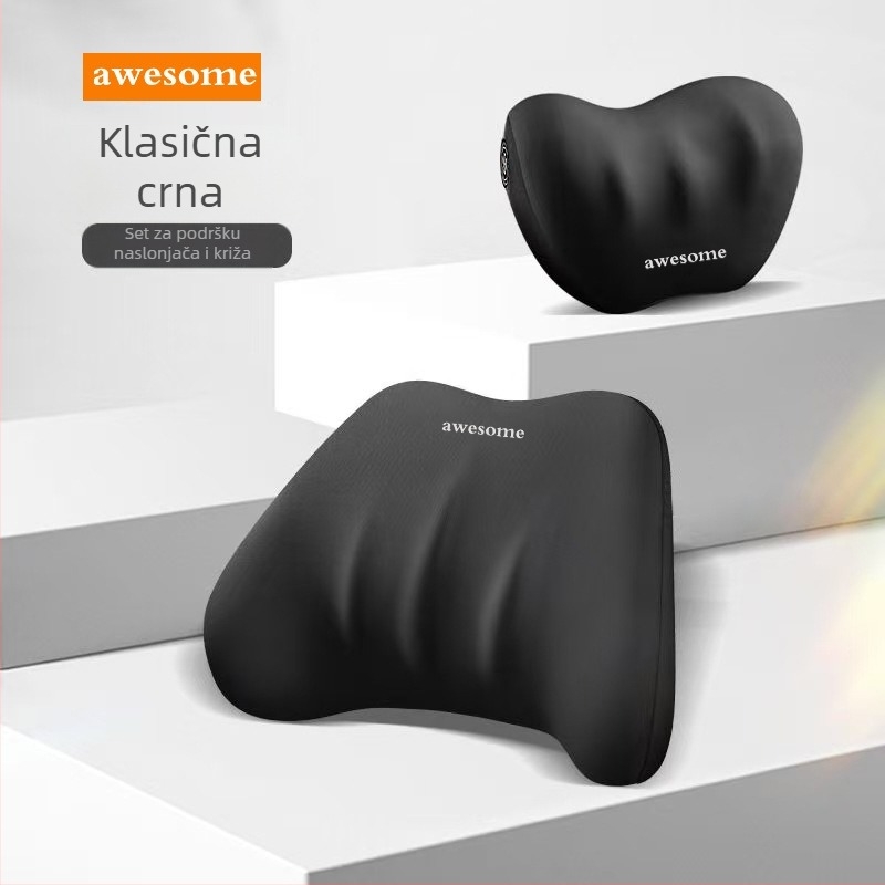 Auto jastuk za glavu i lumbalnu potporu – memorijska pjena, materijal mliječne svile, univerzalna uporaba