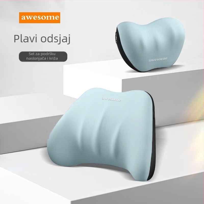 Auto jastuk za glavu i lumbalnu potporu – memorijska pjena, materijal mliječne svile, univerzalna uporaba