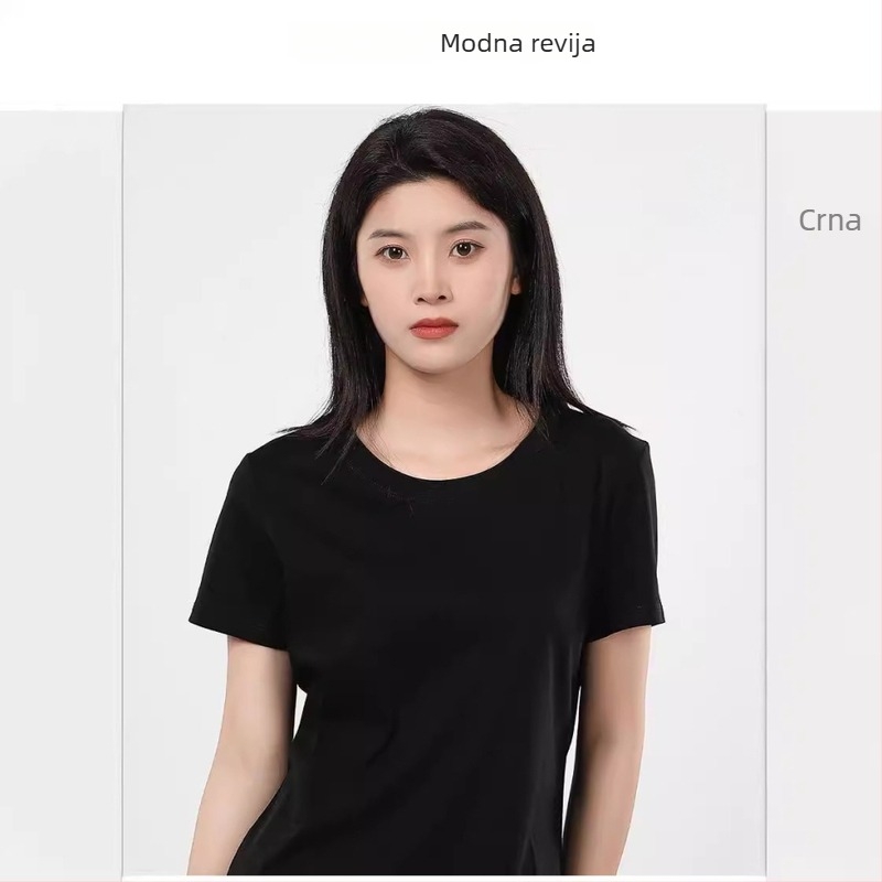 Ženska majica kratkih rukava, okrugli izrez, mercerizirana pamuk, ≥95% pamuk, tkanina s tri zaštitne značajke, Xinjiang dugosjemena pamuk 190g