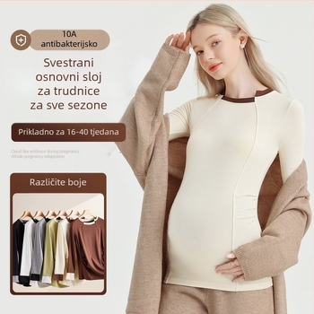 Trudnički top s dugim rukavima, jednobojni uzorak, nepravilni ovratnik, pamuk 50–70%