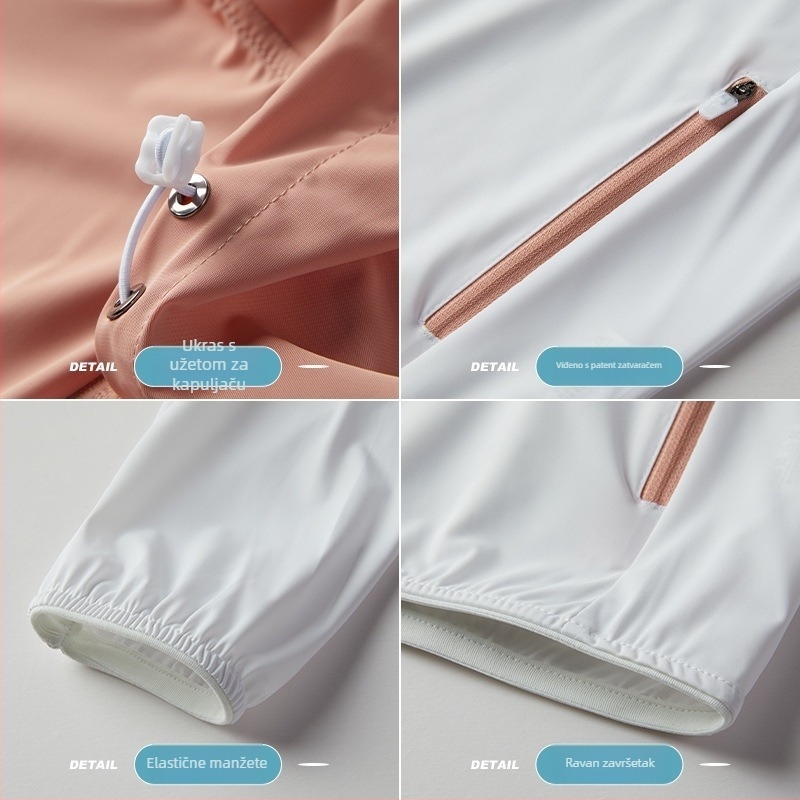 Vanjska windbreaker jakna s kontrastnim uzorkom, Ice-Silk tkanina, unisex, kapuljača, prozračna, ljeto i proljeće