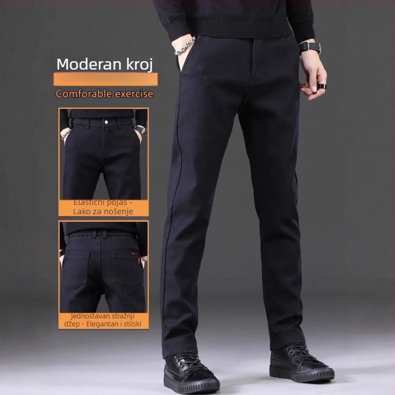 Muške hlače za jesen i zimu, s podstavom od flisa, ravni kroj, tople, 2025 novi model, poslovno-ležerni stil