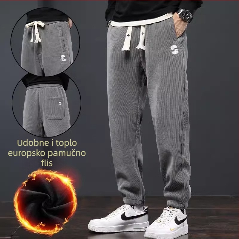 Casual sportske hlače — korejski stil, labavi kroj, srednji pojas, corduroy, gusta tkanina