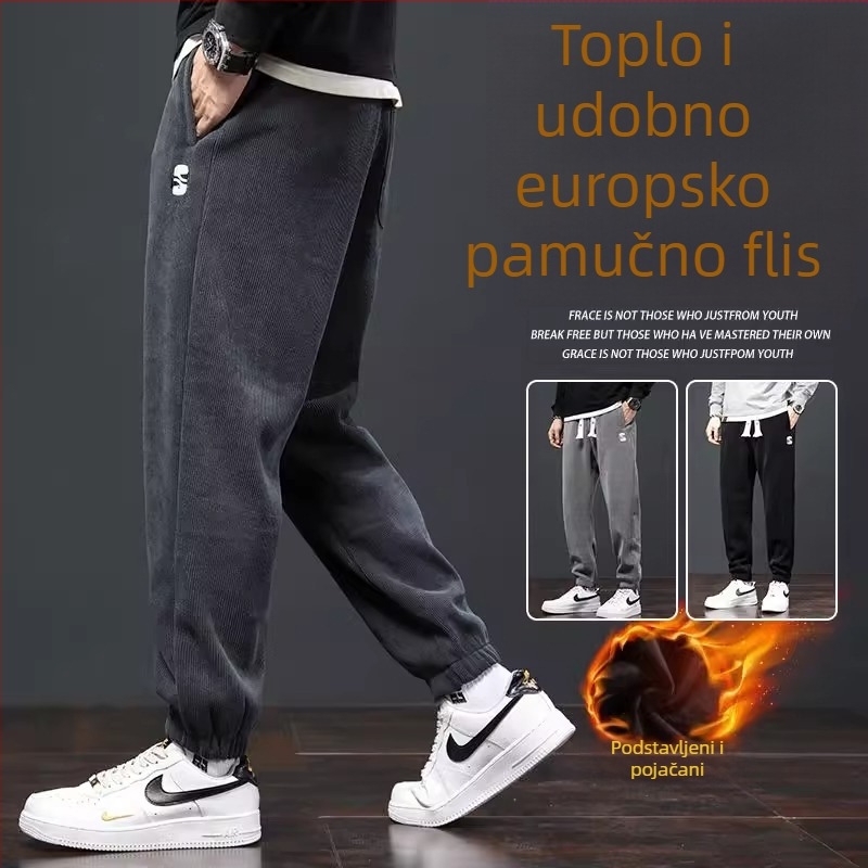 Casual sportske hlače — korejski stil, labavi kroj, srednji pojas, corduroy, gusta tkanina