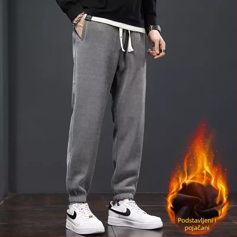 Casual sportske hlače — korejski stil, labavi kroj, srednji pojas, corduroy, gusta tkanina