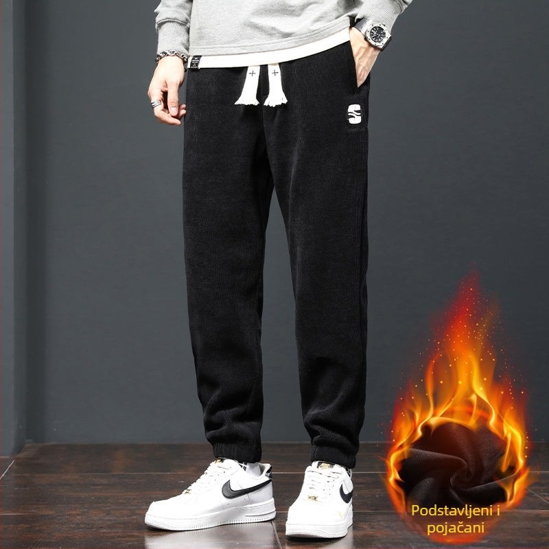 Casual sportske hlače — korejski stil, labavi kroj, srednji pojas, corduroy, gusta tkanina