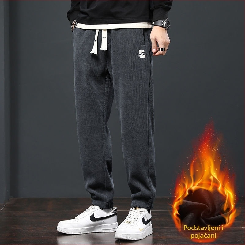 Casual sportske hlače — korejski stil, labavi kroj, srednji pojas, corduroy, gusta tkanina